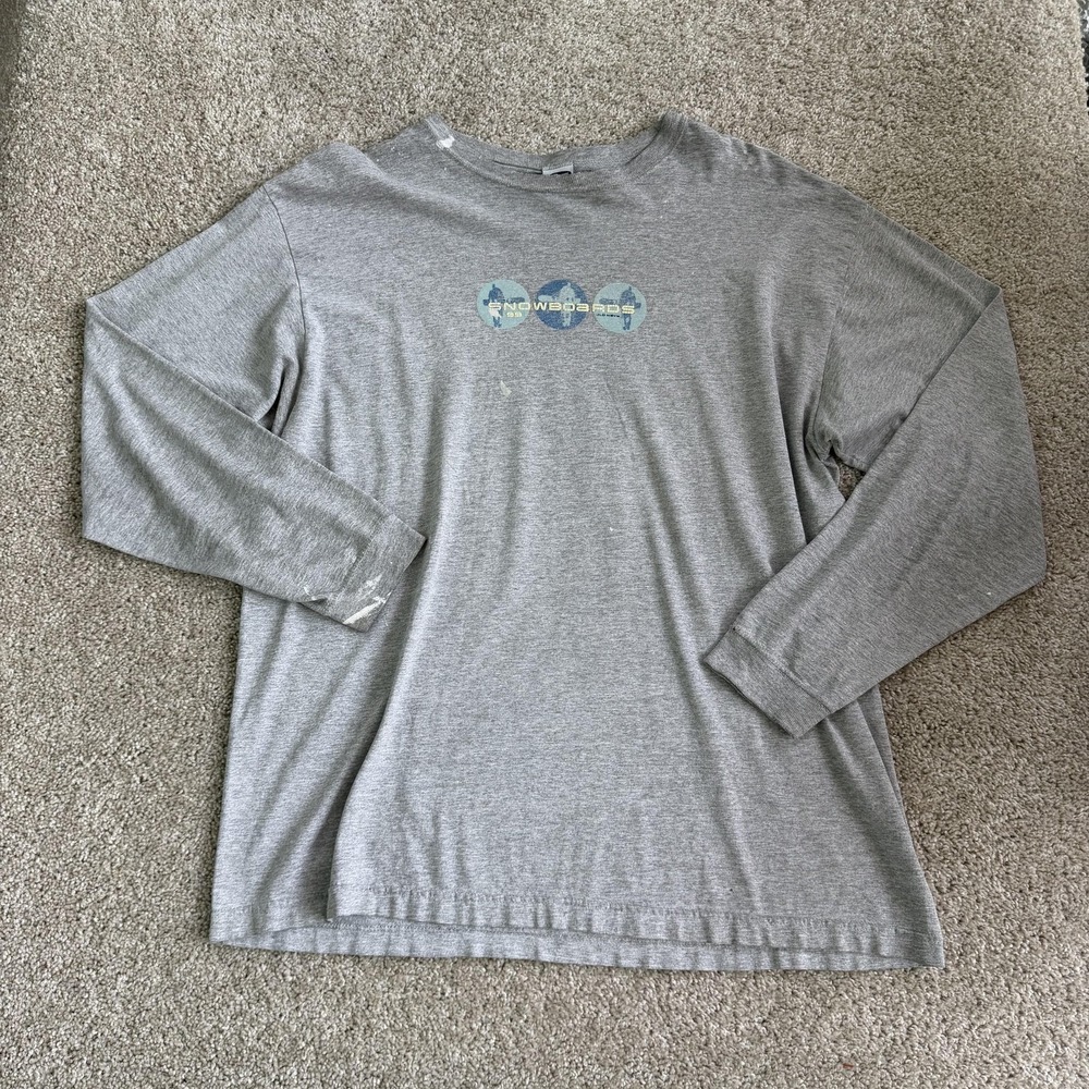 Vintage Y2K Old Navy Snowboards Shirt Mens XL Gray Long Sleeve USA